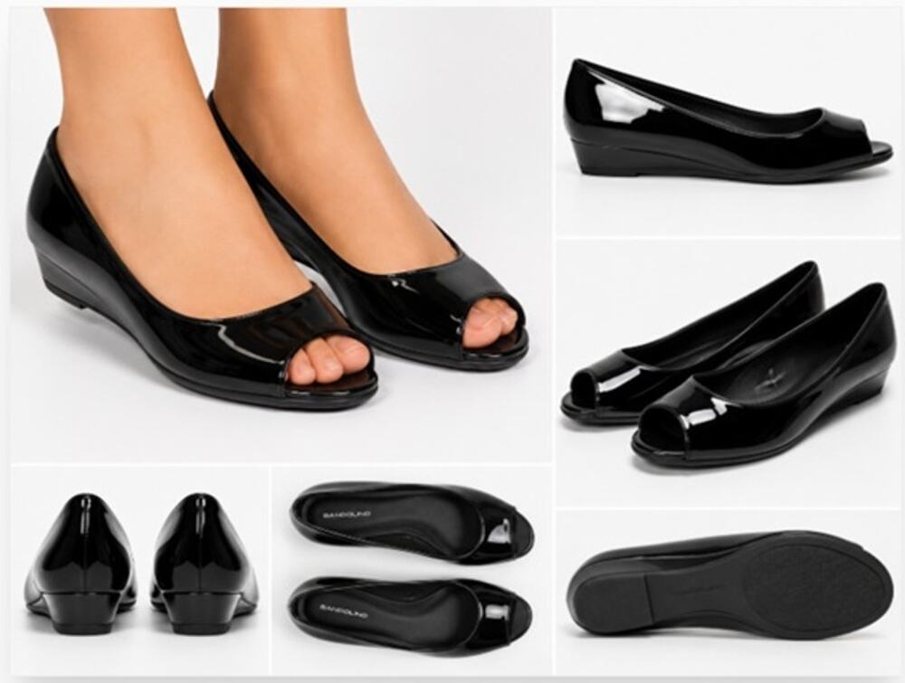 Bandolino Candra Peep Toe Wedge Pumps Black Patent Leather Shoes Womens 9M NWT